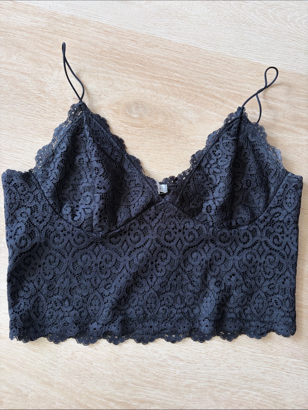 Garage Black Lace Cropped Spaghetti Strap Tank